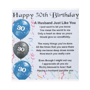 Husband Poem -  30th Birthday Notepad