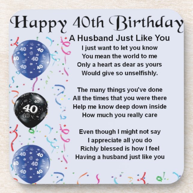 Husband Poem  -  40th Birthday Coaster (Front)