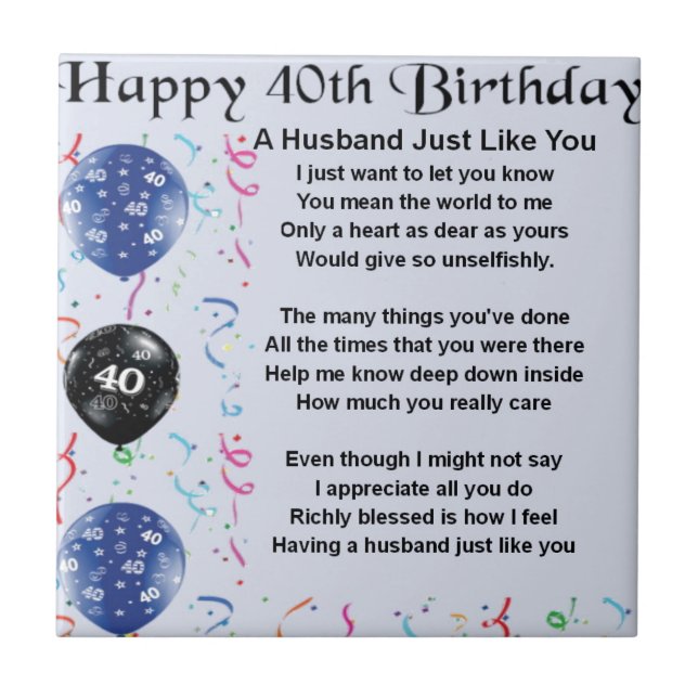 Husband Poem  -  40th Birthday Tile (Front)