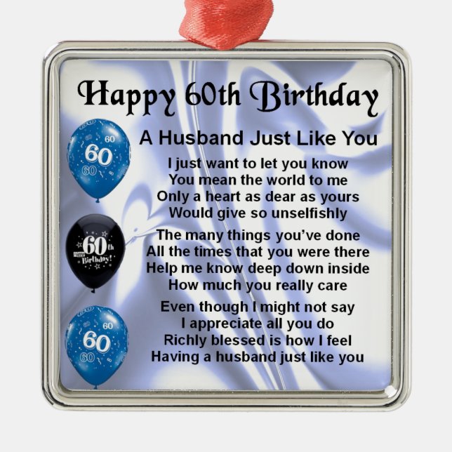 Husband Poem - 60th Birthday Metal Tree Decoration (Front)