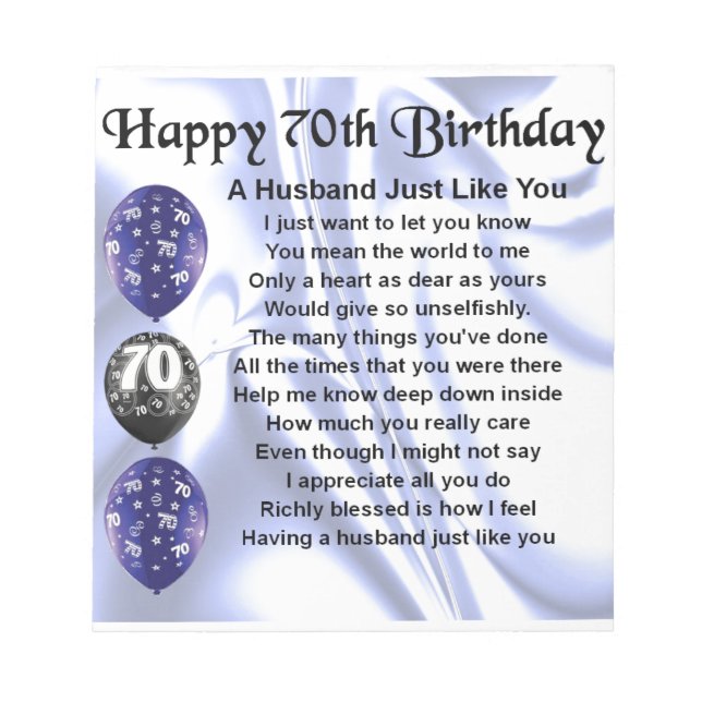 Husband Poem - 70th Birthday Notepad (Front)