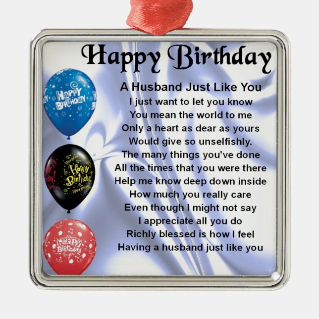 Husband Poem - Happy Birthday Metal Tree Decoration (Front)
