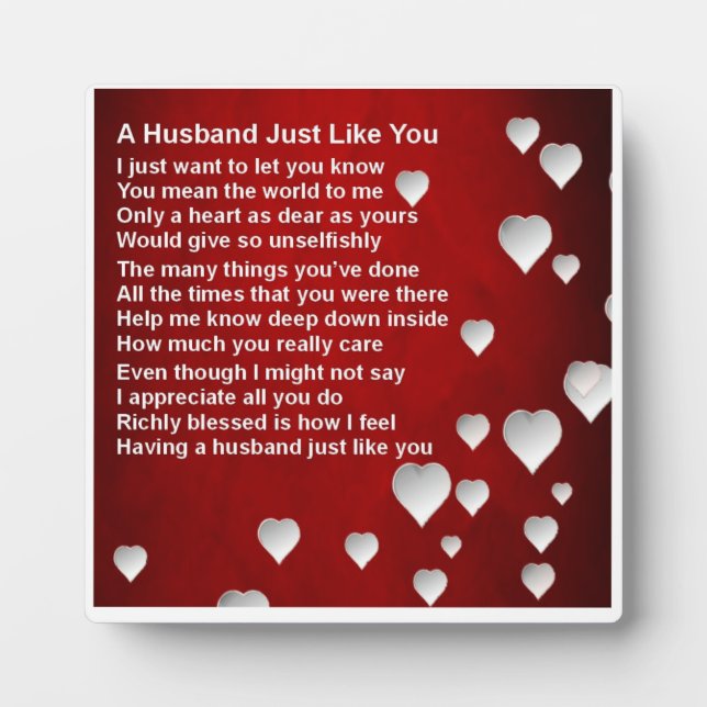 Husband Poem Plaque - Valentines Day  - Hearts 3 (Front)