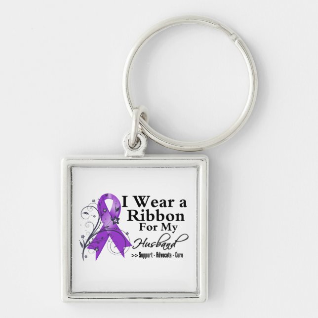Husband Purple Ribbon - Pancreatic Cancer Key Ring (Front)
