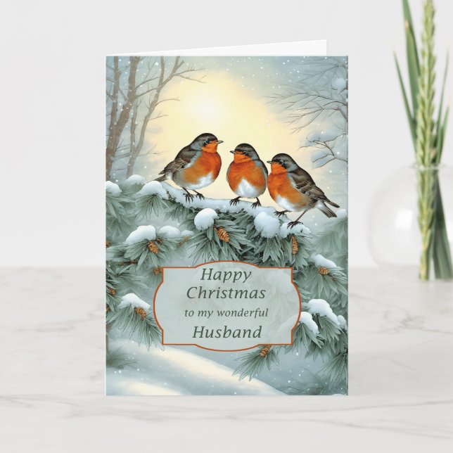 Husband Robins Happy Christmas Holiday Card (Front)