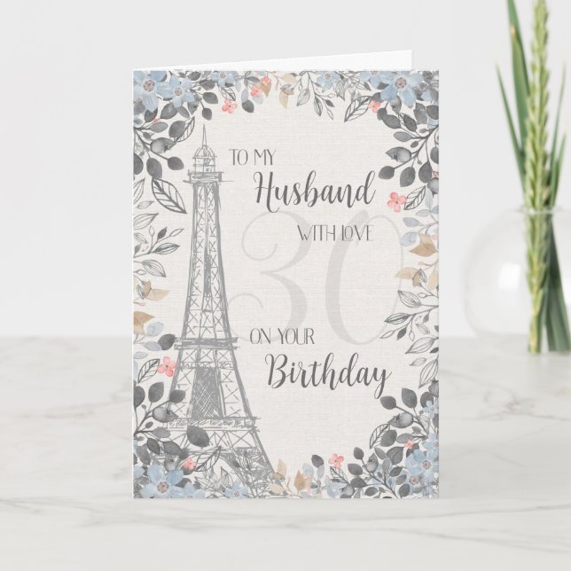 Husband Romantic 30th Birthday Eiffel Tower Card (Front)