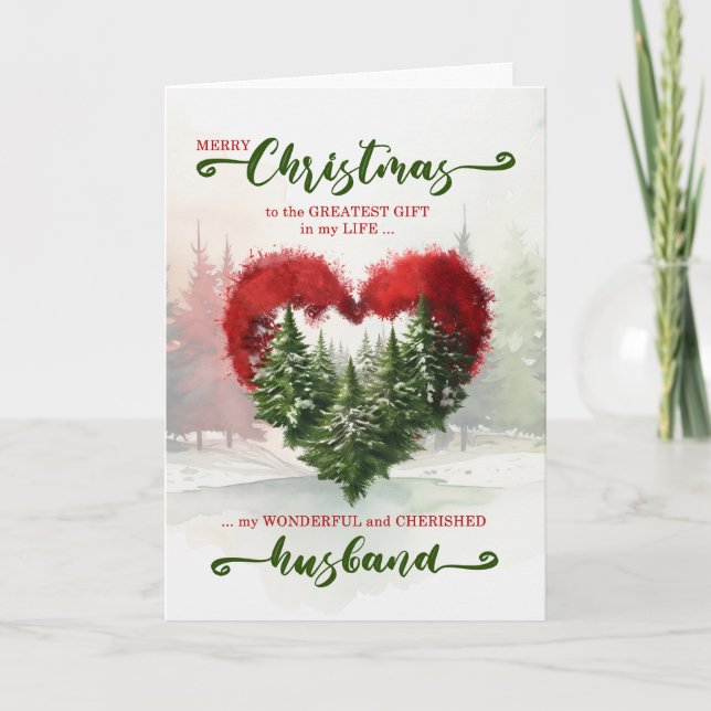 Husband Romantic Christmas Woodland Heart Holiday Card (Front)