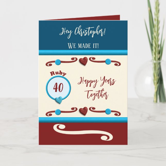 Husband Ruby 40th anniversary blue Card (Front)