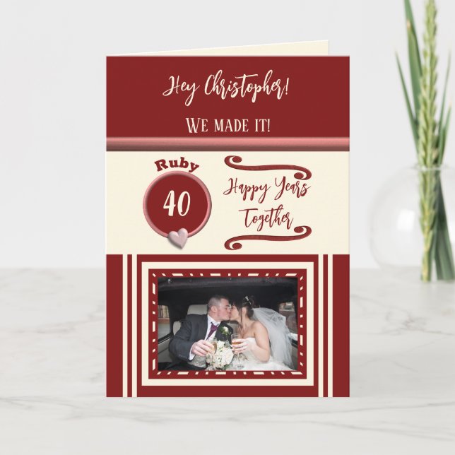 Husband ruby 40th anniversary burgundy photo card (Front)