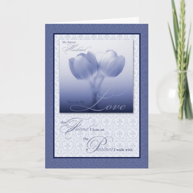 Husband Sentimental Love and Romance Blue Tulips Card (Front)