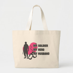 Husband Soldier Pink Heart Large Tote Bag