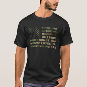 Husband Stepfather Protector Hero Camo American Fl T-Shirt