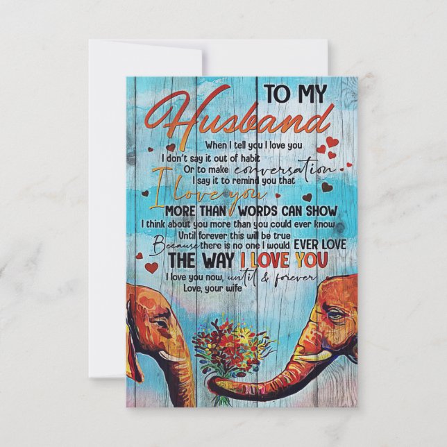 Husband To My Husband Elephant Thank You Card (Front)