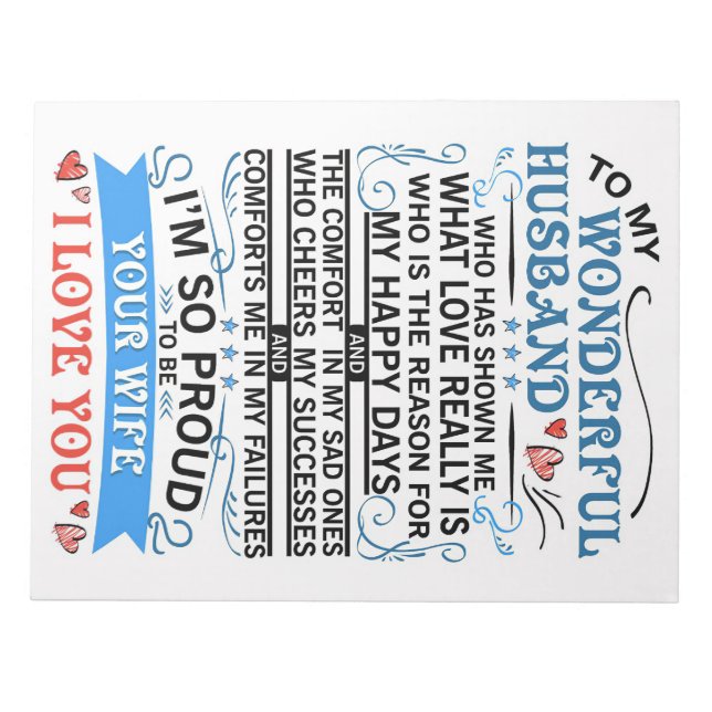Husband To My Wonderful Husband Notepad (Front)