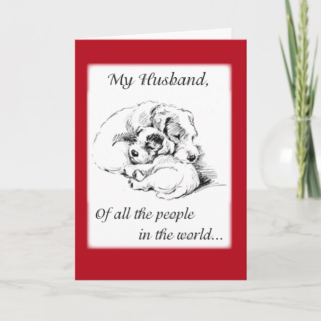 Husband Valentine Cuddly Dogs Holiday Card (Front)
