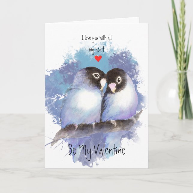 Husband Valentine Love Blue Lovebirds Bird Art Holiday Card (Front)