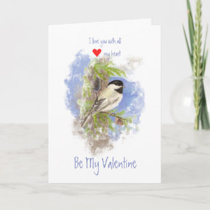 Husband Valentine Love Heart Chickadee Pine Bird Holiday Card