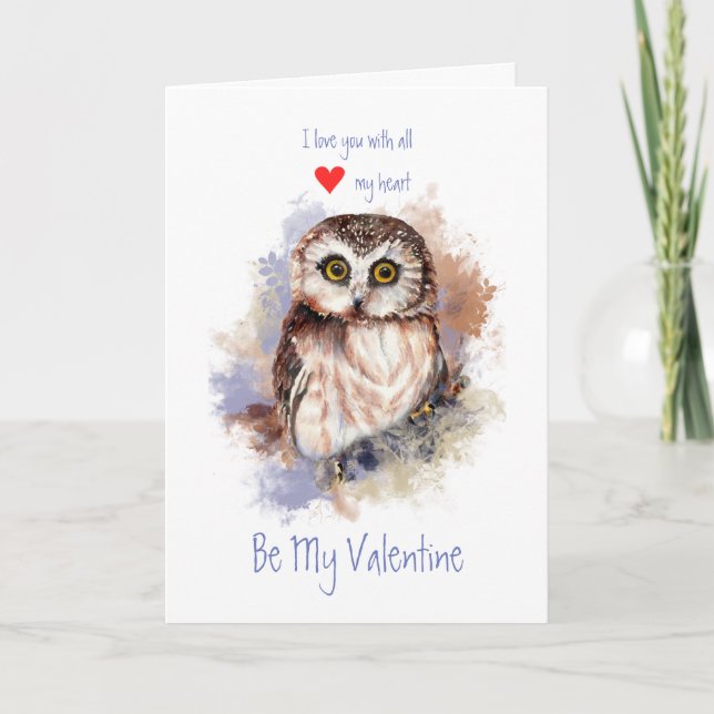 Husband Valentine Love Heart Cute Owl Bird Holiday Card (Front)