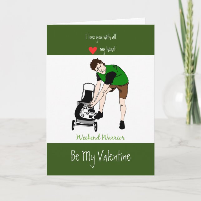 Husband Valentine Love Heart Lawnmower Man Holiday Card (Front)