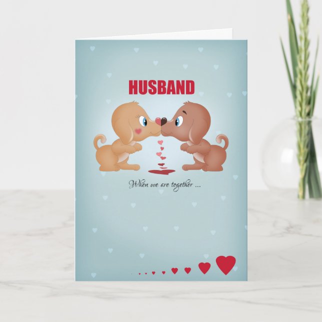 Husband Valentine's Day Kissing Dogs And Hearts Holiday Card (Front)