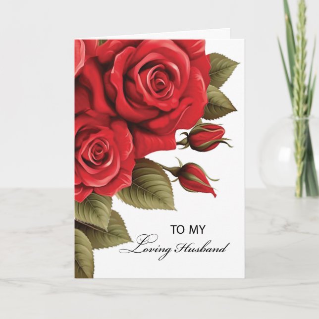 Husband Valentines Day Love Red Roses Card (Front)