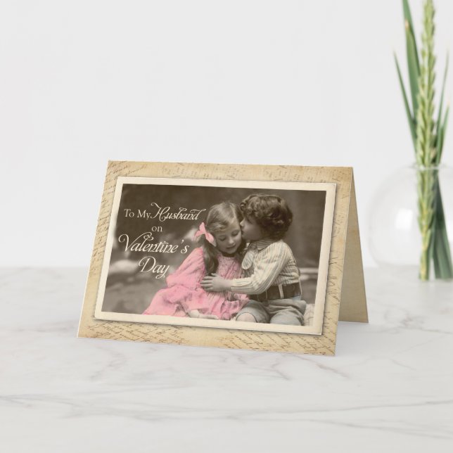 Husband Valentine's Day, Vintage Sweet Kiss Holiday Card (Front)