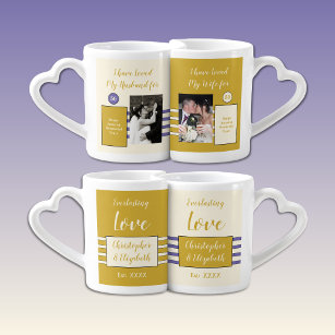 Husband Wife 50th wedding anniversary photos lilac Coffee Mug Set