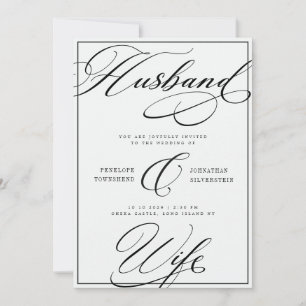 Husband & Wife Calligraphy Black White Wedding Invitation