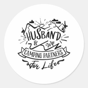 husband & wife camping partners for life classic round sticker