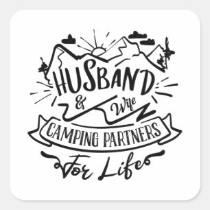 husband & wife camping partners for life square sticker