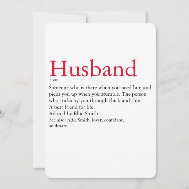 Husband Wife Definition Wedding / Anniversary Invitation (Back)