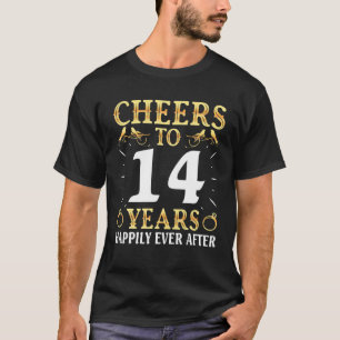 Husband Wife Drinking Cheers To 14 Years Happily E T-Shirt