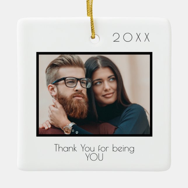 Husband wife white thank you love photo ceramic ornament (Front)