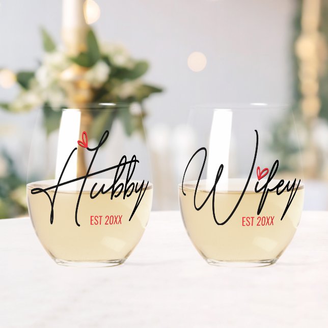 Husband & Wifey Couples Personalised Stemless Wine Glass (Insitu (Wedding))