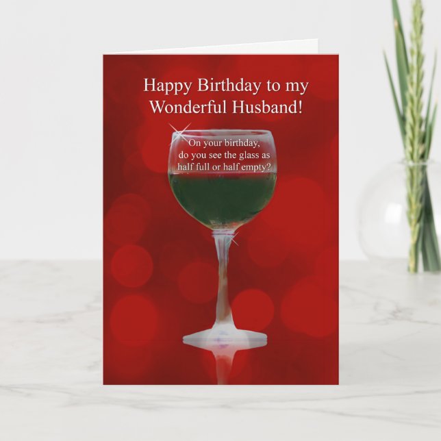 Husband Wine Themed Happy Birthday Glass Red Wine Card (Front)
