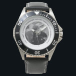 Husbands 1st Anniversary PHOTO Gift from Wife Watch<br><div class="desc">This modern photo watch features blue grey text which can be edited with your commemorative message as desired. Add your own couple photo which will convert to greyscale automatically to match this minimalist modern theme.
________________________________________________________________________
For assistance,  matching items or custom design CONTACT Designer LeahG via the tab below.</div>