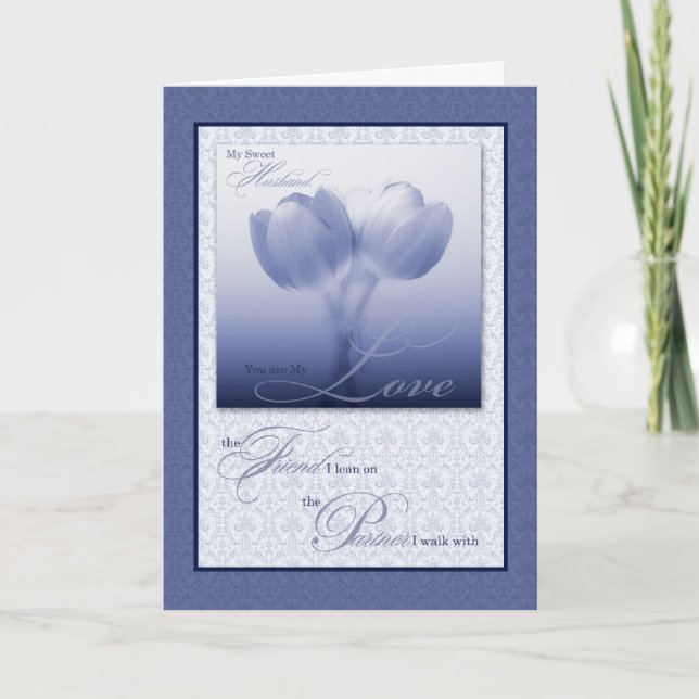 Husband's Birthday Sentimental Blue Tulips Card (Front)