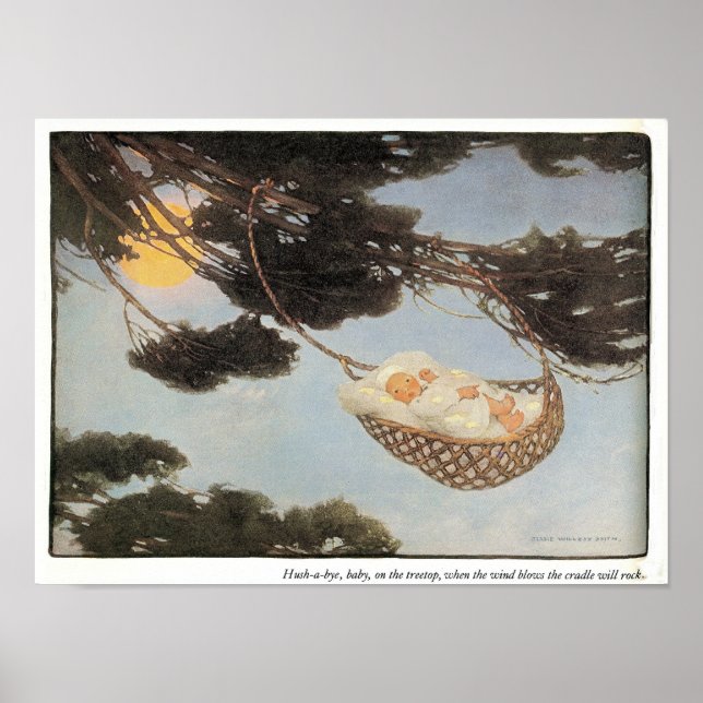 Hush-a-Bye, Baby Nursery Rhyme Print (Front)