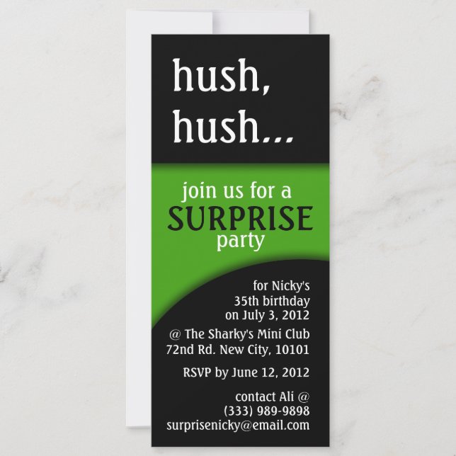 hush, hush birthday surprise invitation (Front)