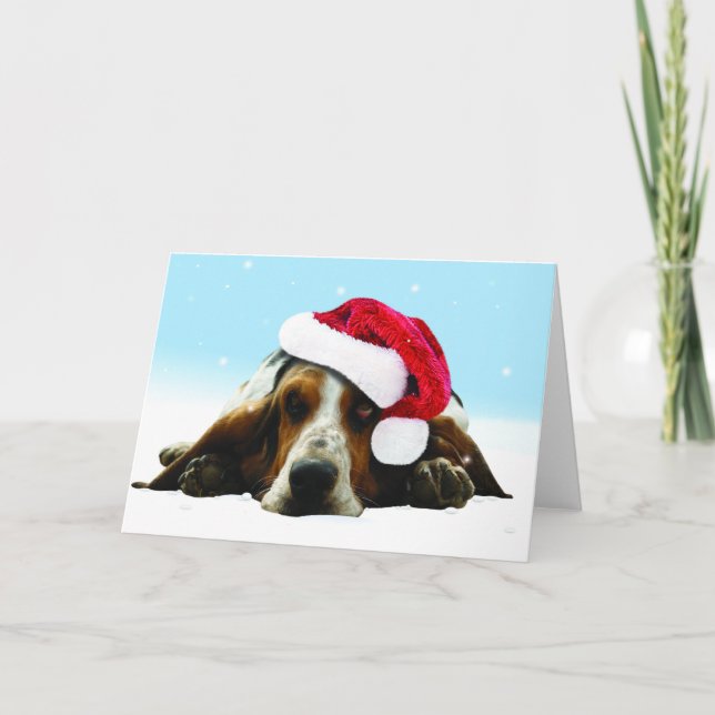 Hush puppy with santa hat holiday card (Front)