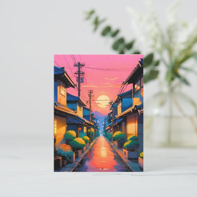 Hushed Streets, Warm Glows on Japanese Street Holiday Postcard (Standing Front)