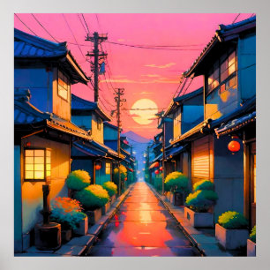 Hushed Streets, Warm Glows on Japanese Street Poster