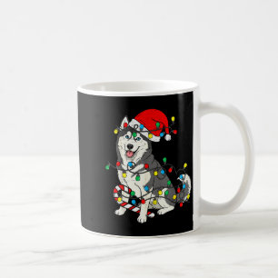 Huskey Dog Christmas Lights Santa Pajama Xmas Pet Coffee Mug