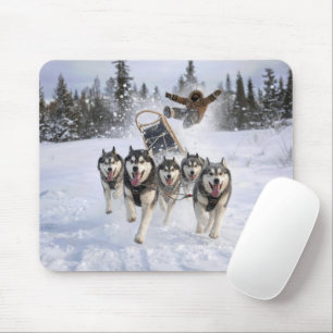 Huskies Out of Control Pulling a Sled Mouse Mat