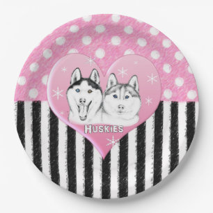 Huskies pink pattern paper plate