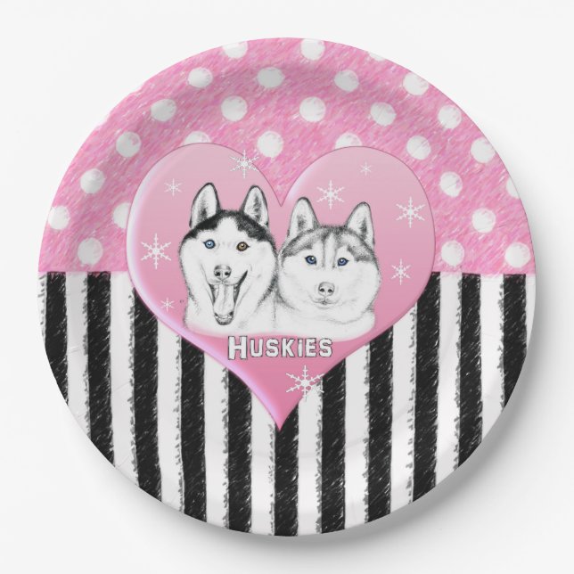 Huskies pink pattern paper plate (Front)