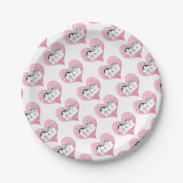 Huskies Snow Pink Paper Plate (Front)