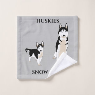 Huskies wash cloth with pets name.