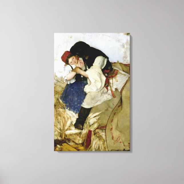 Husking Corn, 1885 Canvas Print (Front)