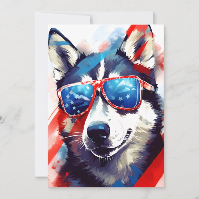 Husky 4th of July Independence day Holiday Card (Front)